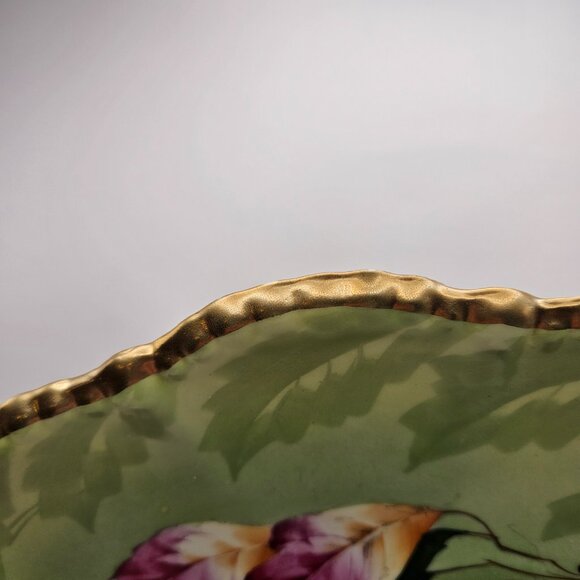 Vintage Handpainted Germany Porcelain Plate – Green Ombre w/ White Fruit & Gold - Picture 2 of 6